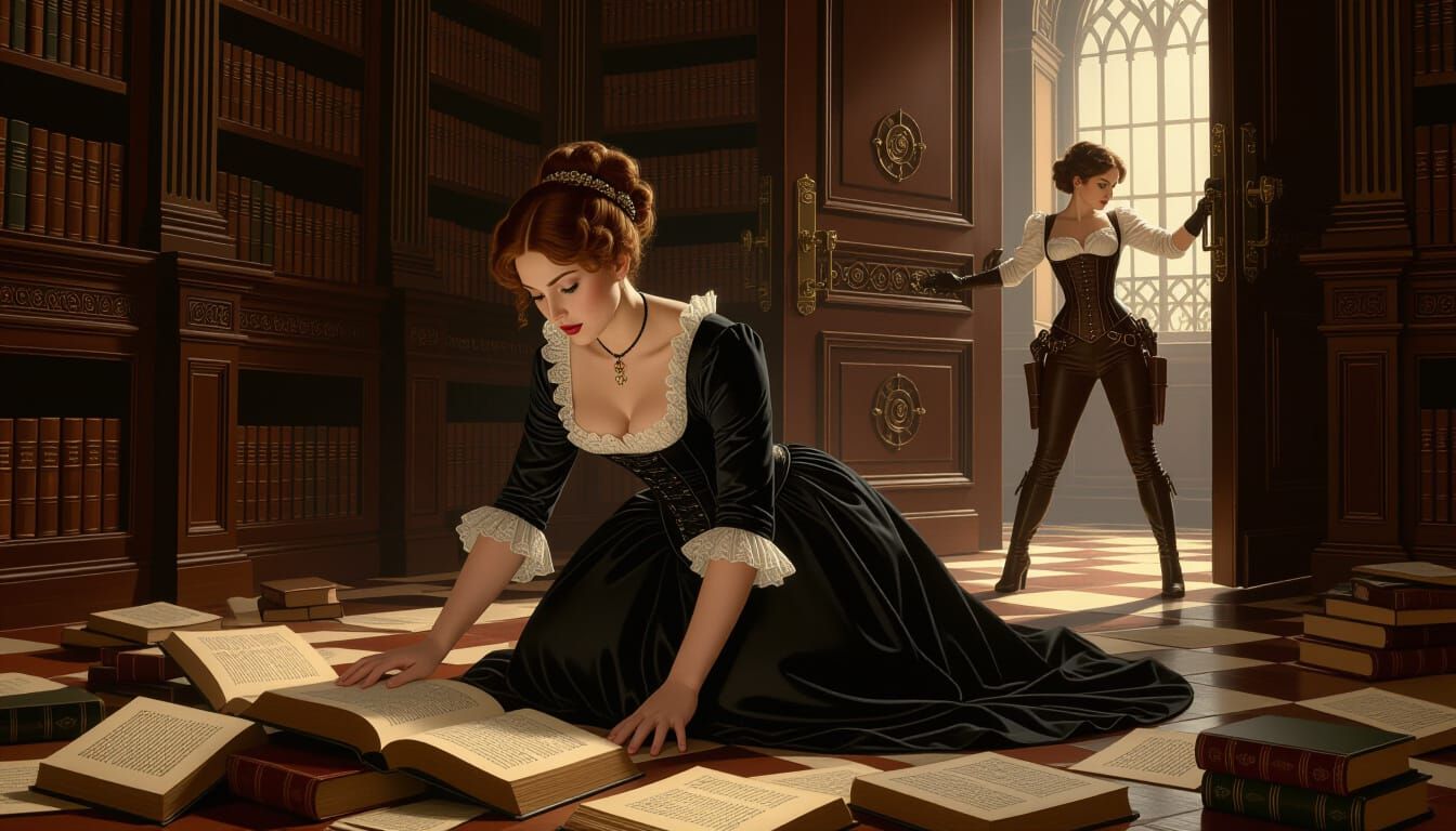 Renaissance Painting: Victorian Woman Searches Library