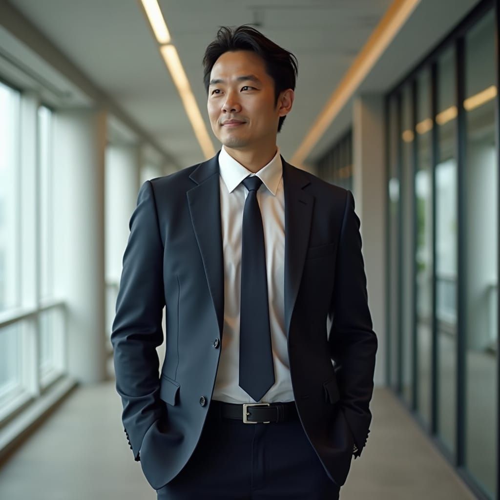 Dynamic Asian Executive Portrait in Digital Art Style