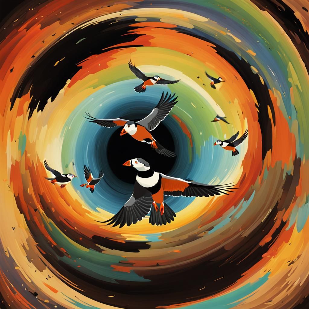 Puffins Ascending from Earth