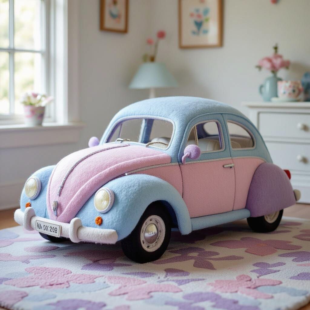 Fuzzy Felt Car in Dreamy Pastel Colors