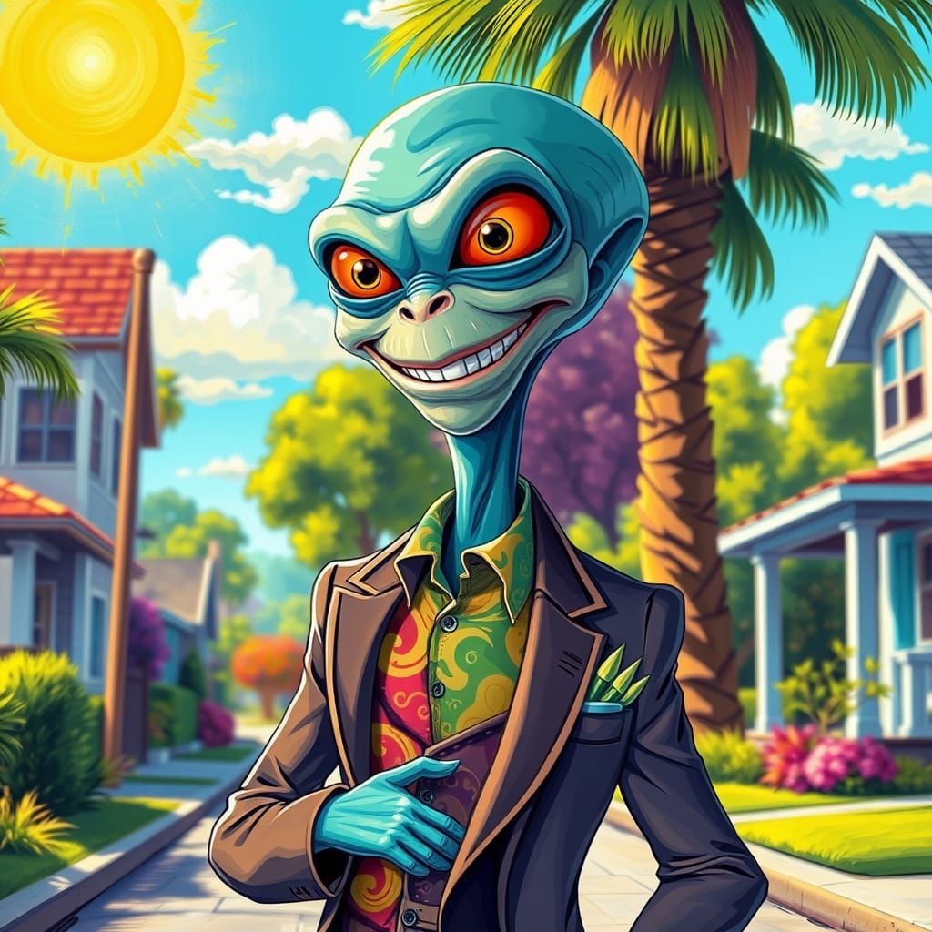 Roger the Alien in a Suburban Landscape