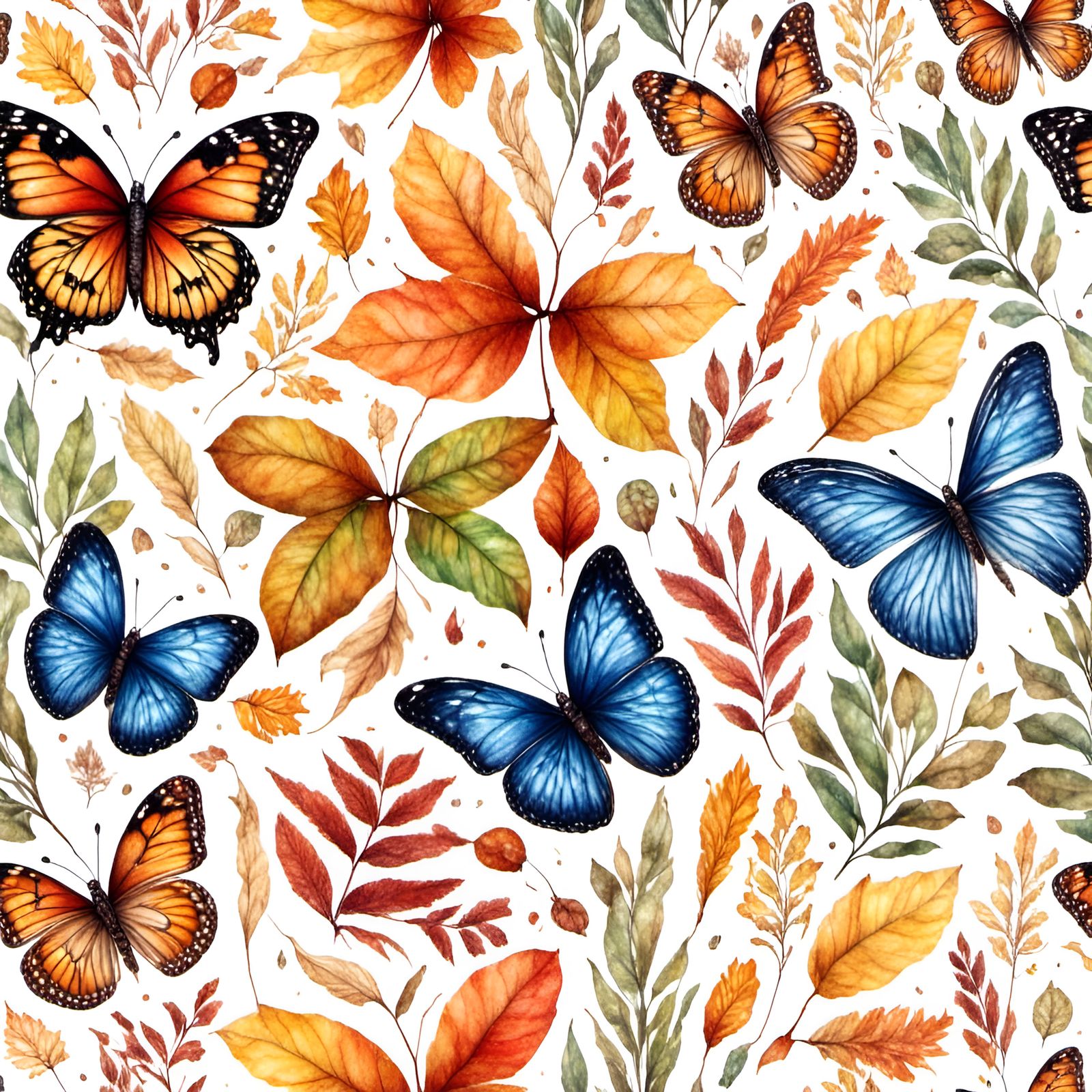 Autumn Florals and Butterflies in Watercolor Style