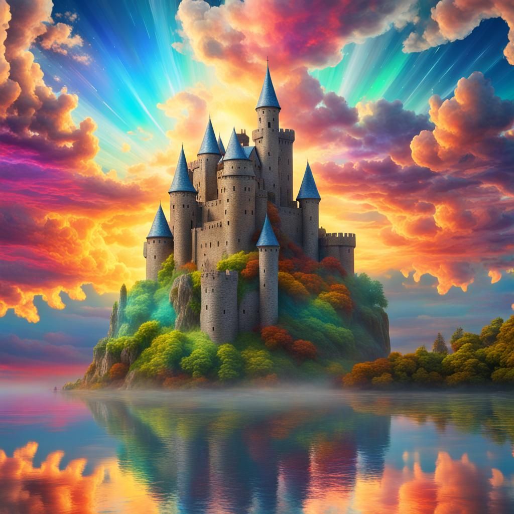 Colorful Medieval Castle Floating in the Sky