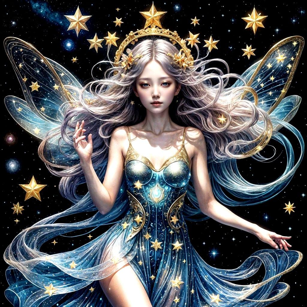 Ethereal Nymph in Deep Space: Digital Art