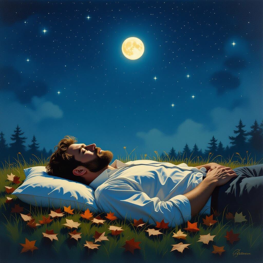 Man Resting Peacefully Under Starry Night Sky
