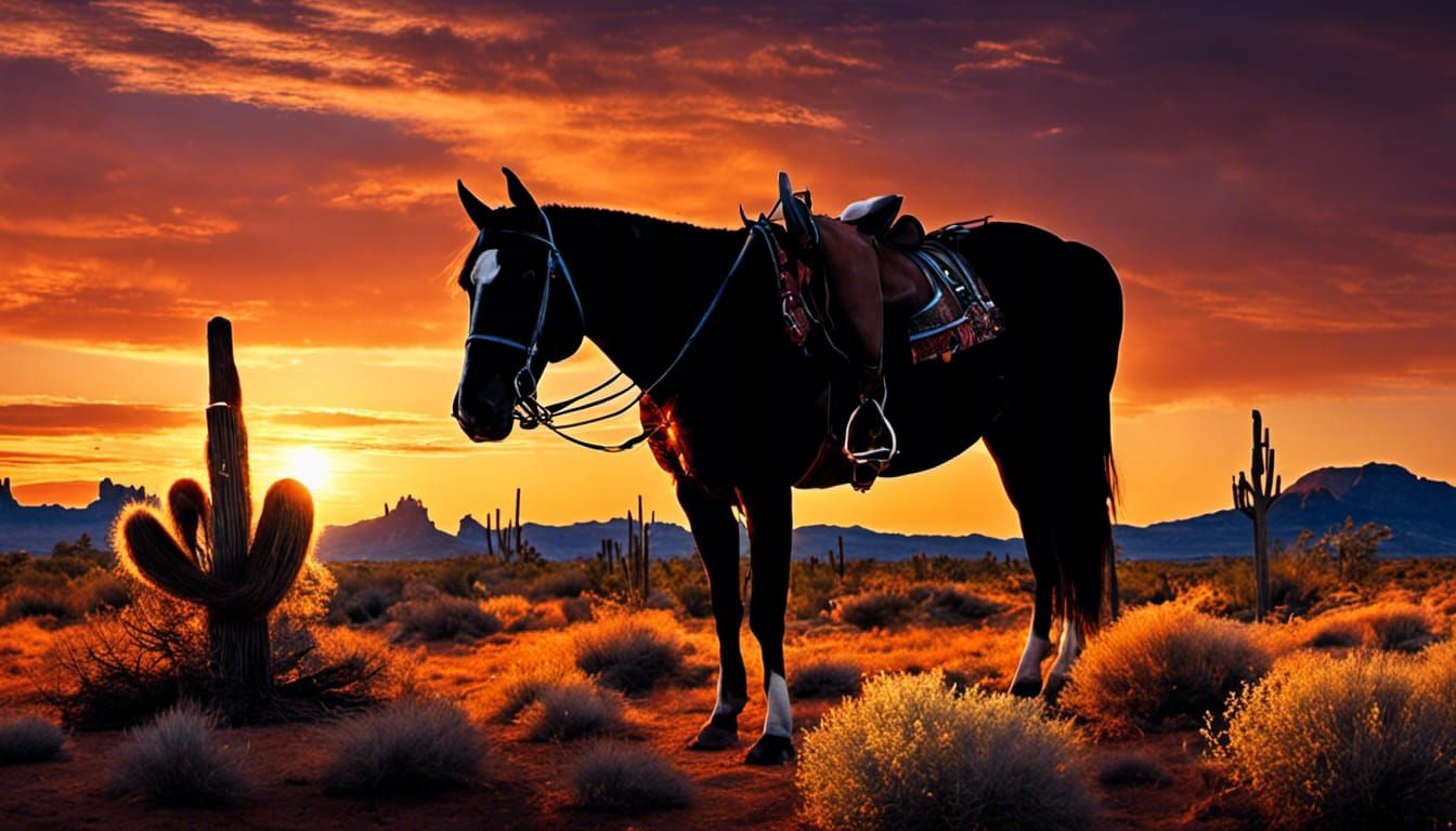 Cowgirl and Horse at Campfire Under Starry Sky