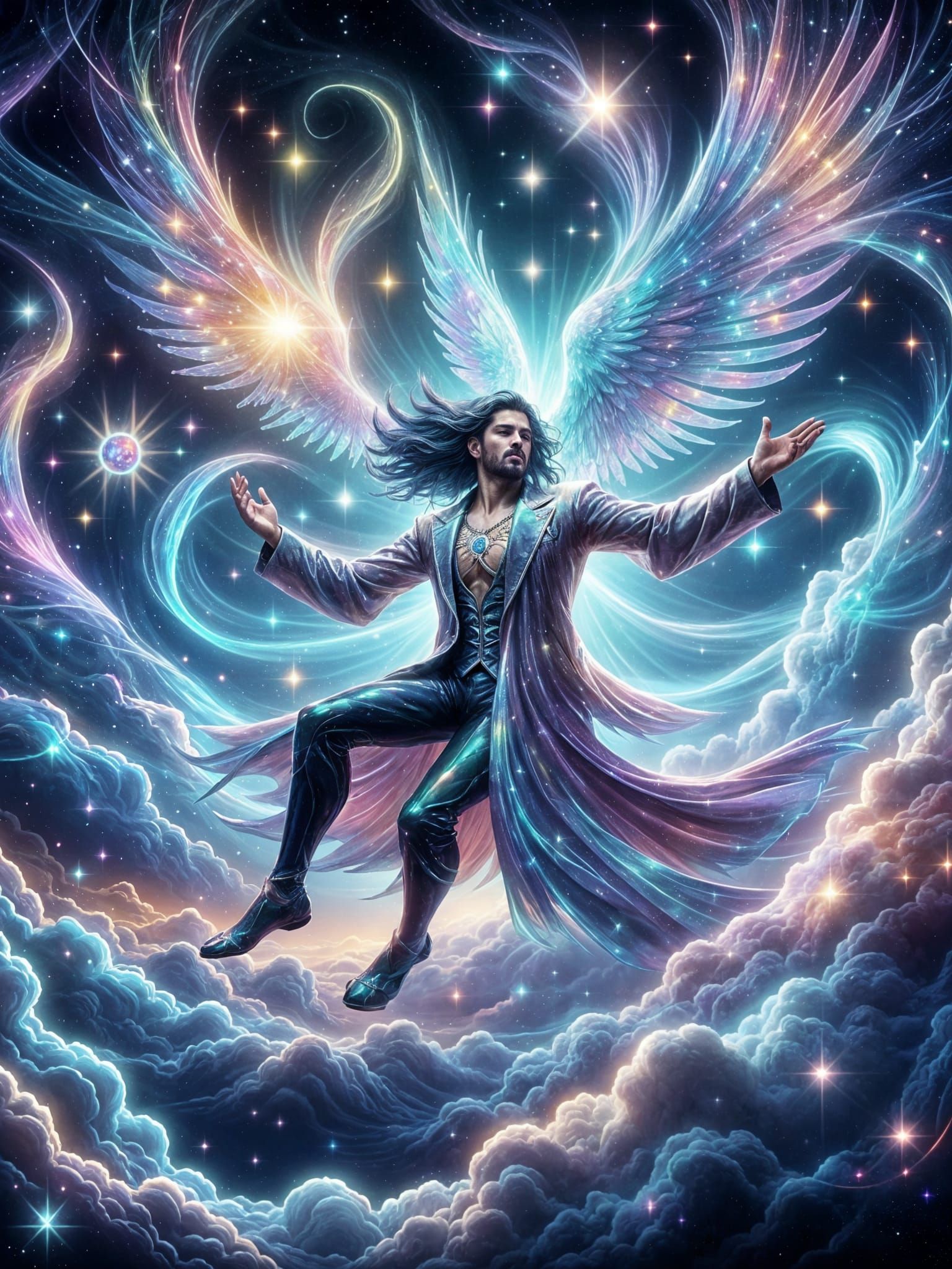 Ethereal Godly Figure in Quantum Fractal Style