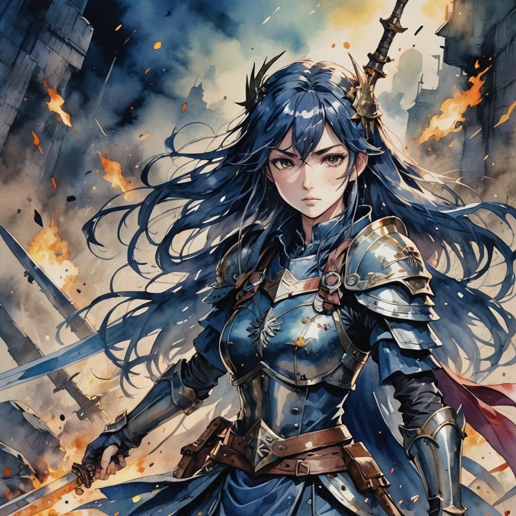 Anime Spirit of Fallen Warriors in Watercolor