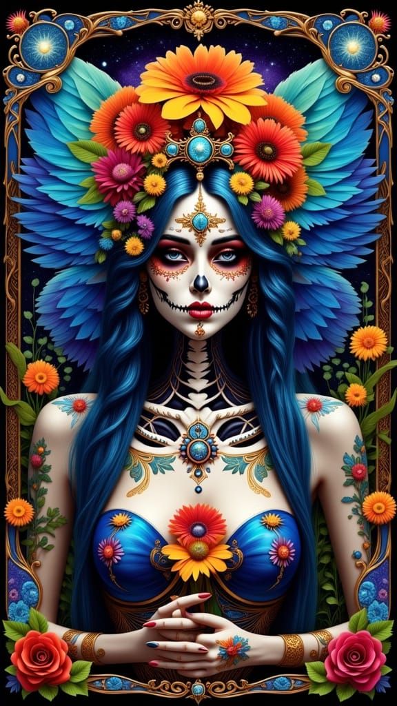 Surreal Sugar Skull Fairy as Tarot Card