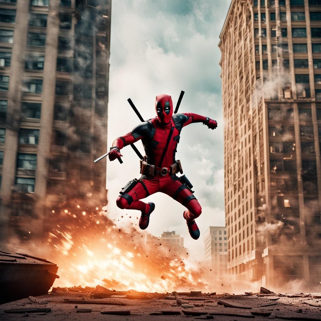 Deadpool Leaps from Burning Building: Cinematic Explosion