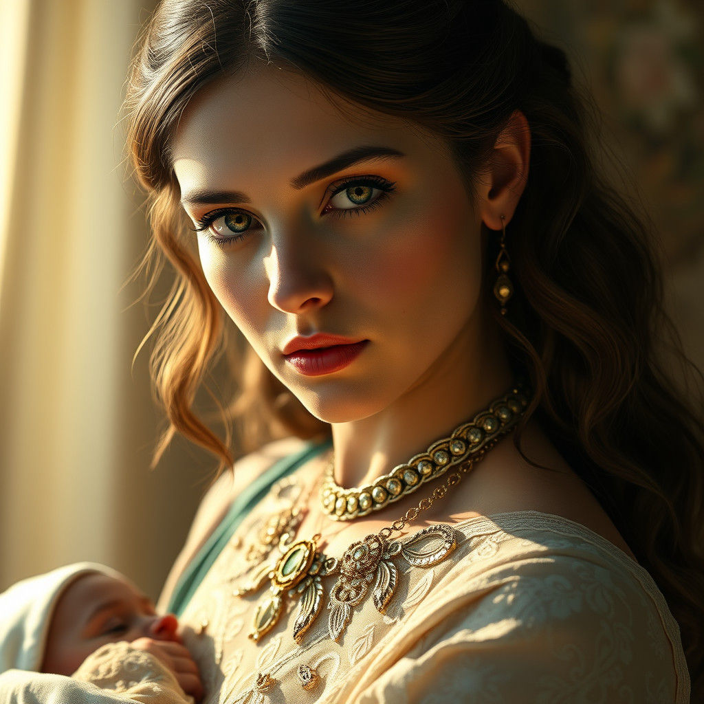 Persian Woman with Child in Hyperrealistic Digital Art