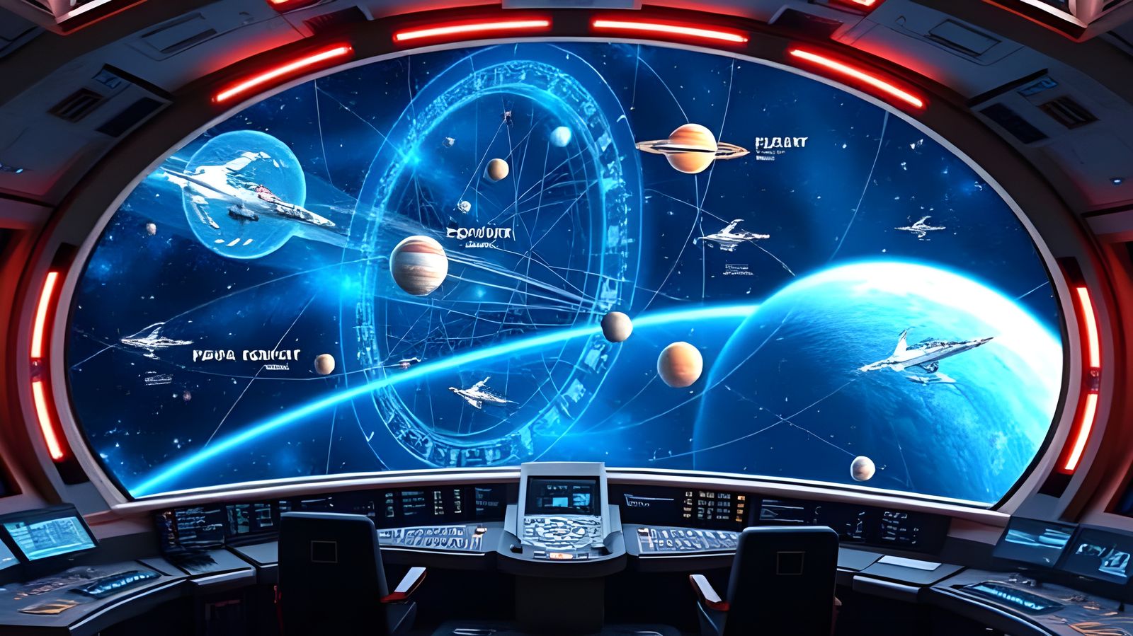 Starship Bridge with Holographic Solar System Display