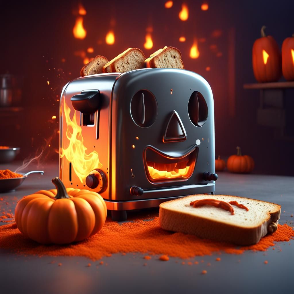 Halloween Toaster Mischief: Spooky Anthropomorphic Appliance
