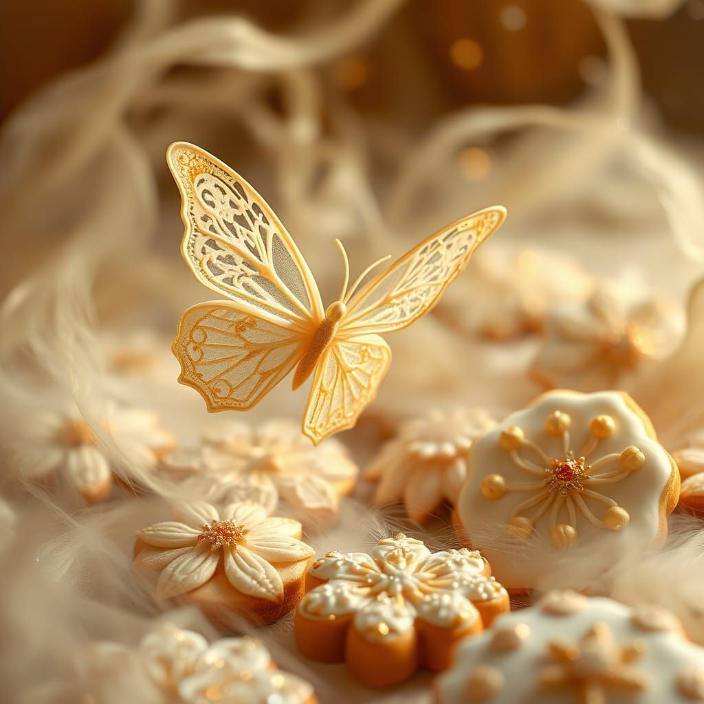Butterfly and Cookies in Dreamlike Fairy Tale Realm