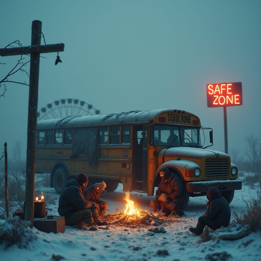 Post-Apocalyptic Winter Camp in a Frozen Wasteland