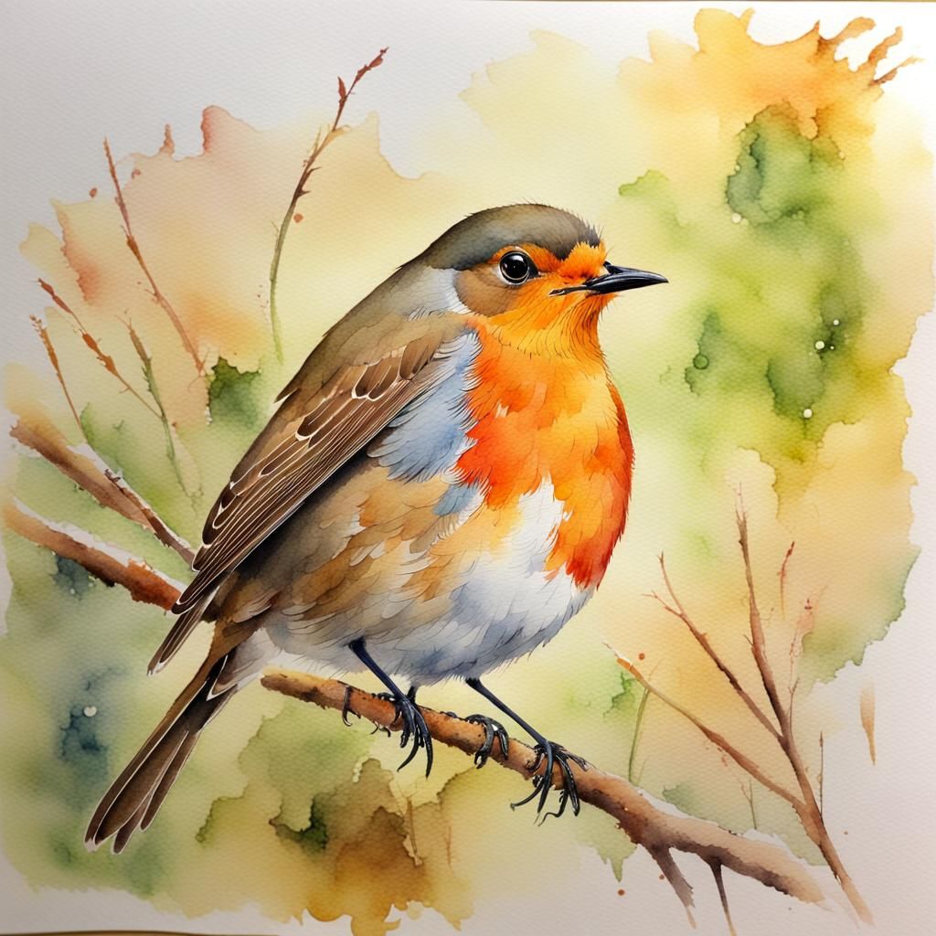 Robin in Watercolour Painting