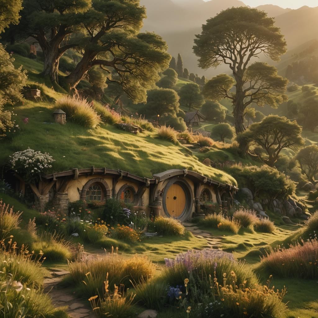 Hobbit House in Valley at Golden Hour