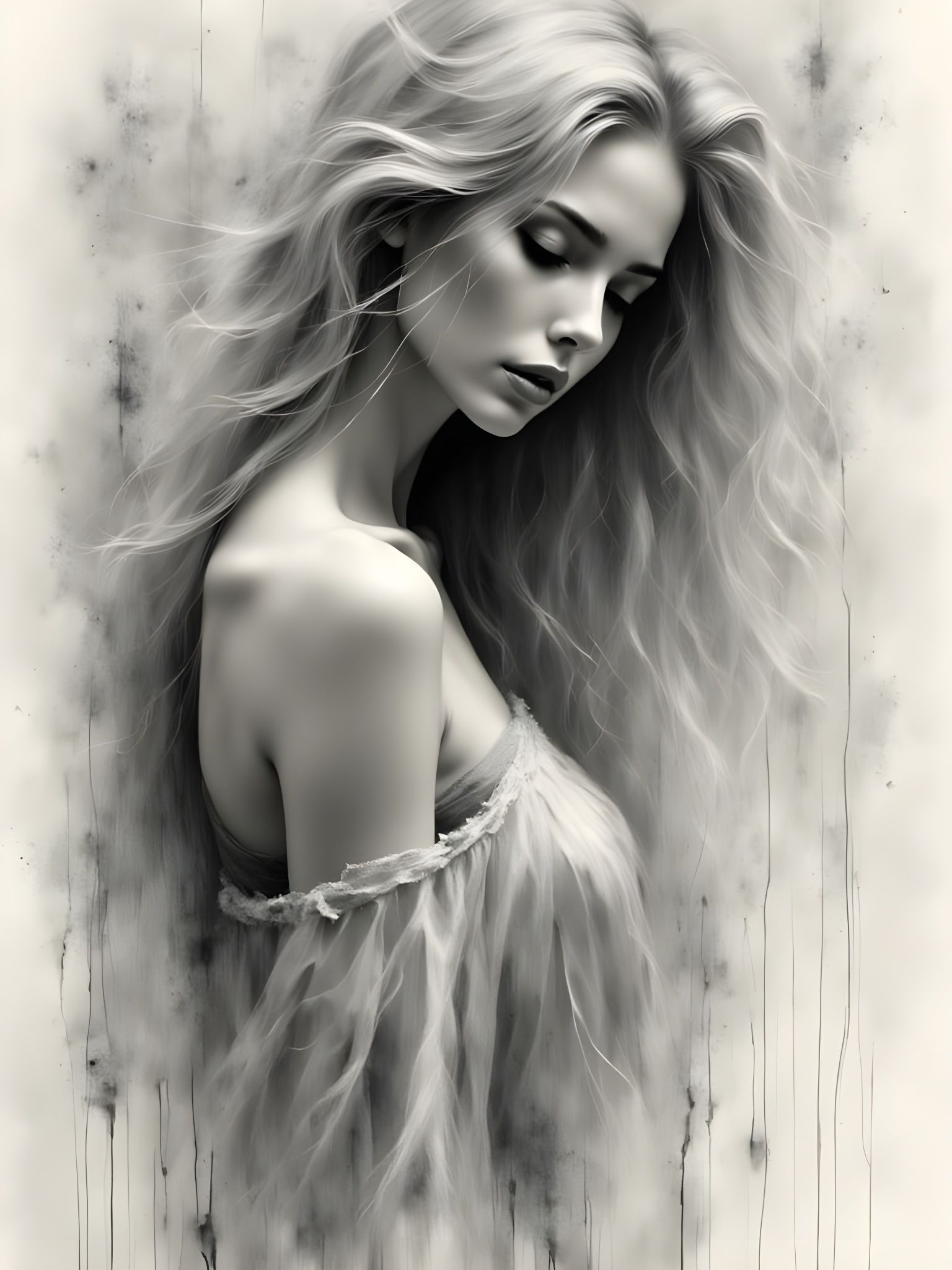 Ethereal Monochrome Goddess Portrait