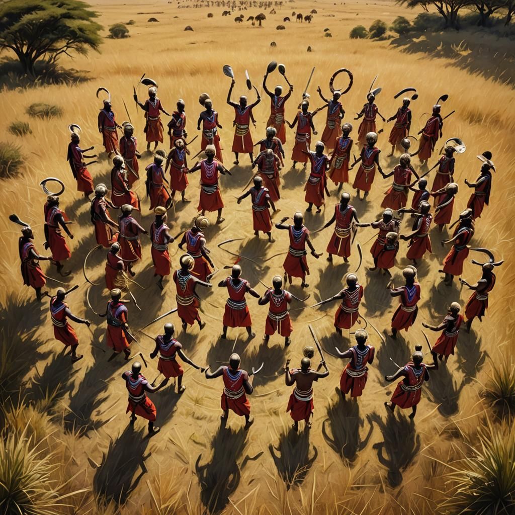 Maasai Warriors Celebrate Eunoto in Vibrant Oil Painting