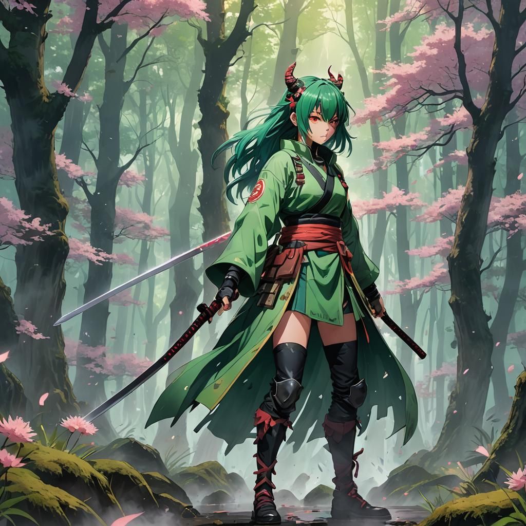 Anime Demon Slayer in Misty Forest