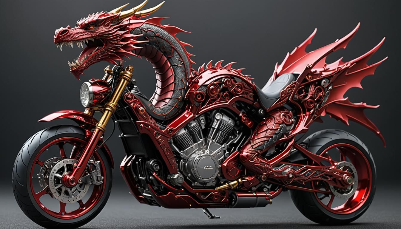 Crimson Dragon Motorbike with Cyberpunk Details