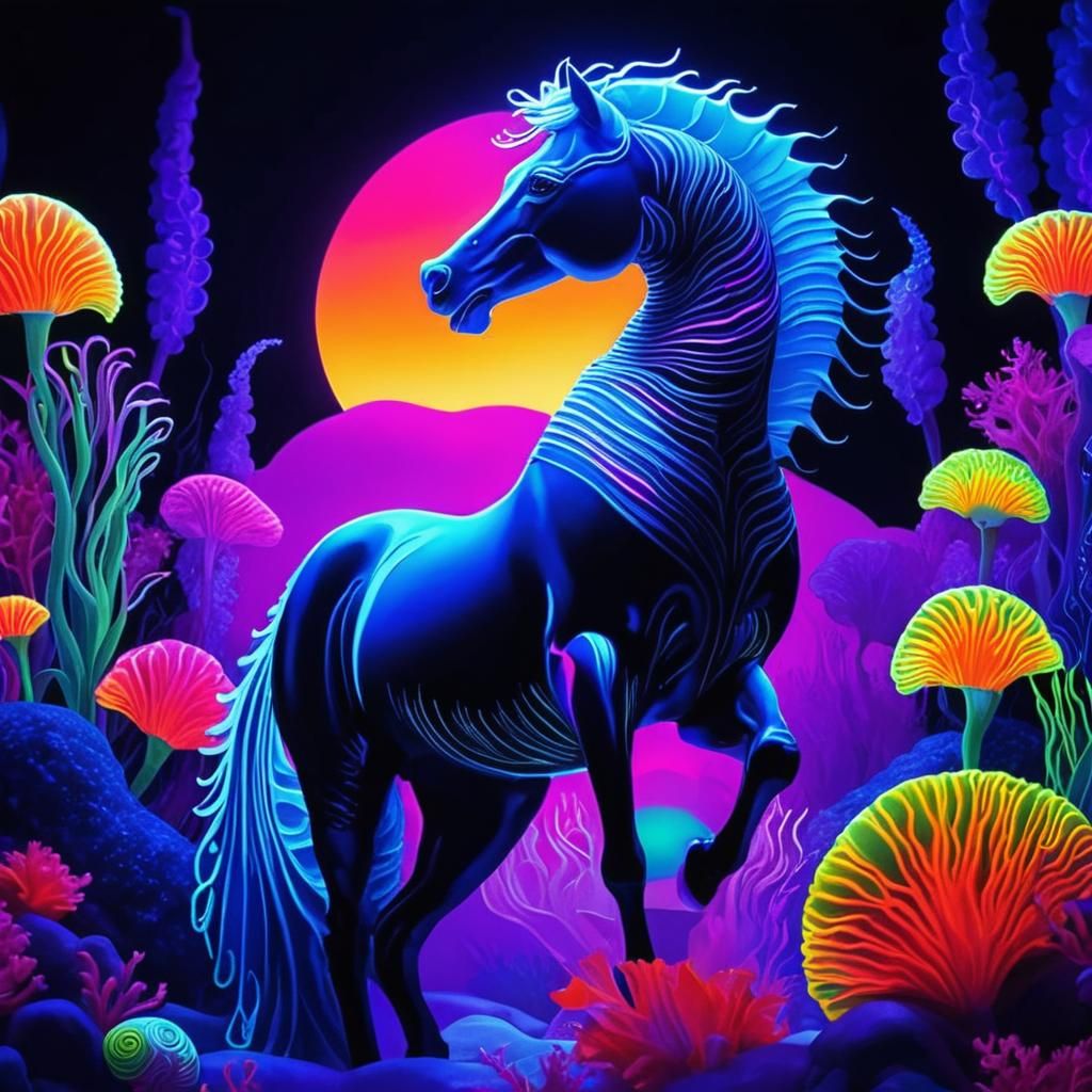 Neon Horse in Black Light Art Style