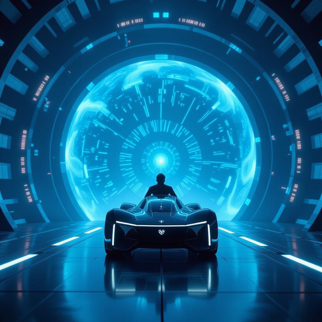Cyberpunk Grid World Scene in Tron Movie Style