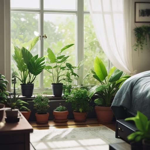 Plant-Filled Tiny Bedroom in Natural Lighting