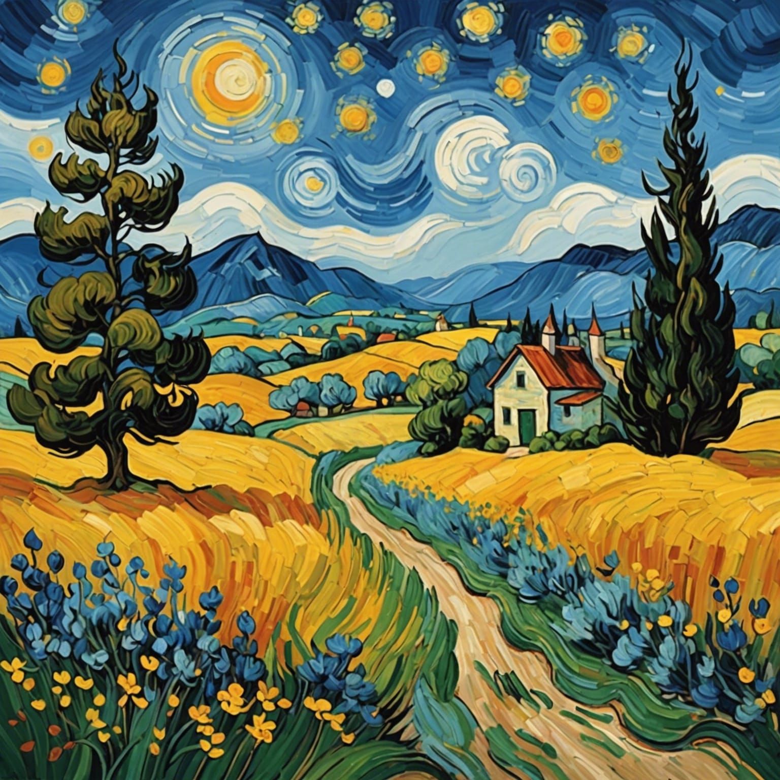 Expressive Landscape Painting in Van Gogh Style
