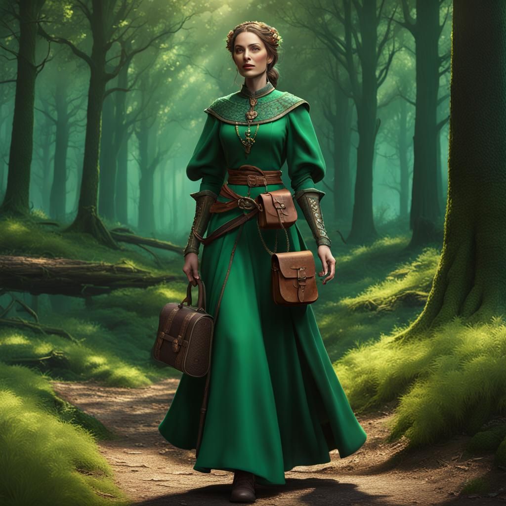 Medieval Lady Traveler in Dark Fantasy Style