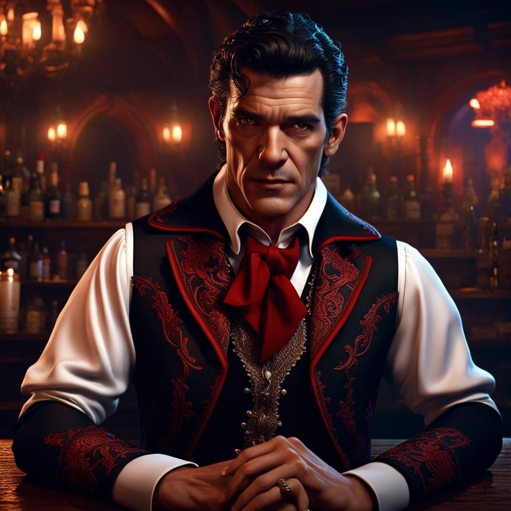 Vampire Mariachi in a Bar: Detailed Digital Painting