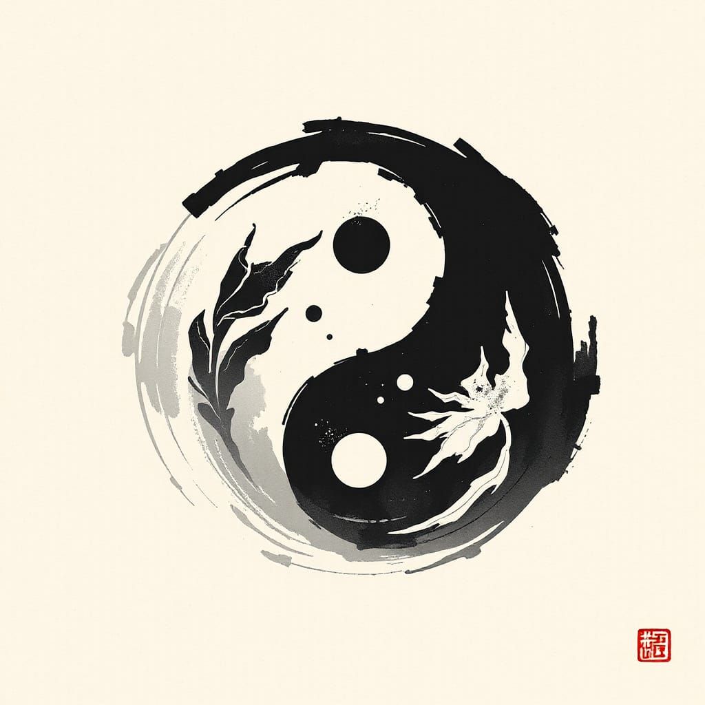 Yin-Yang Symbol in Chinese Calligraphy Style