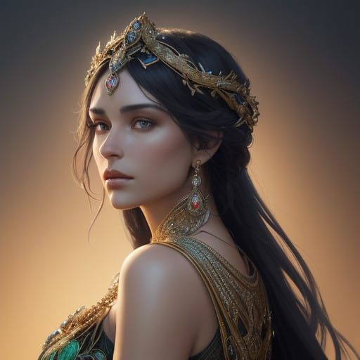 Elegant Woman in Exquisite Evening Gown with Opulent Jewelry