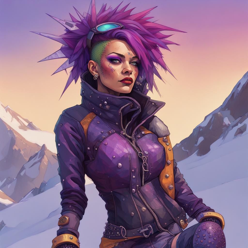 Cyberpunk Gothic Snowboarder Portrait in Mixed Media