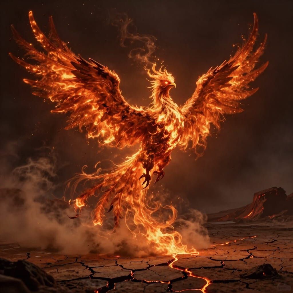 Ethereal Earth Phoenix Rises in Dark Fantasy Art