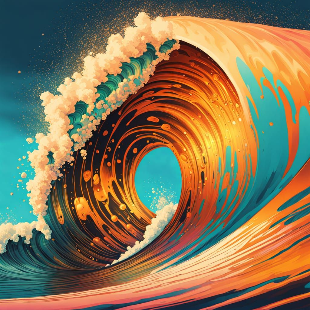 Surreal Polynesian Goddess Riding Tsunami Wave in Vibrant Di...