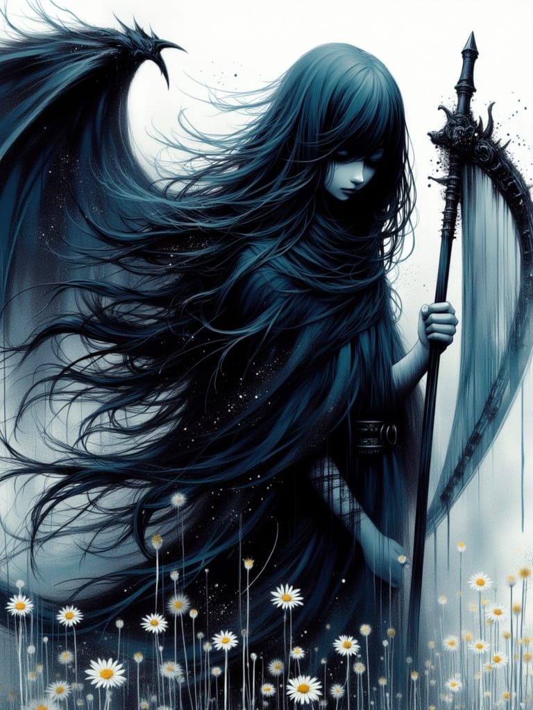 Adorable Death with Dragon Wings and Scythe