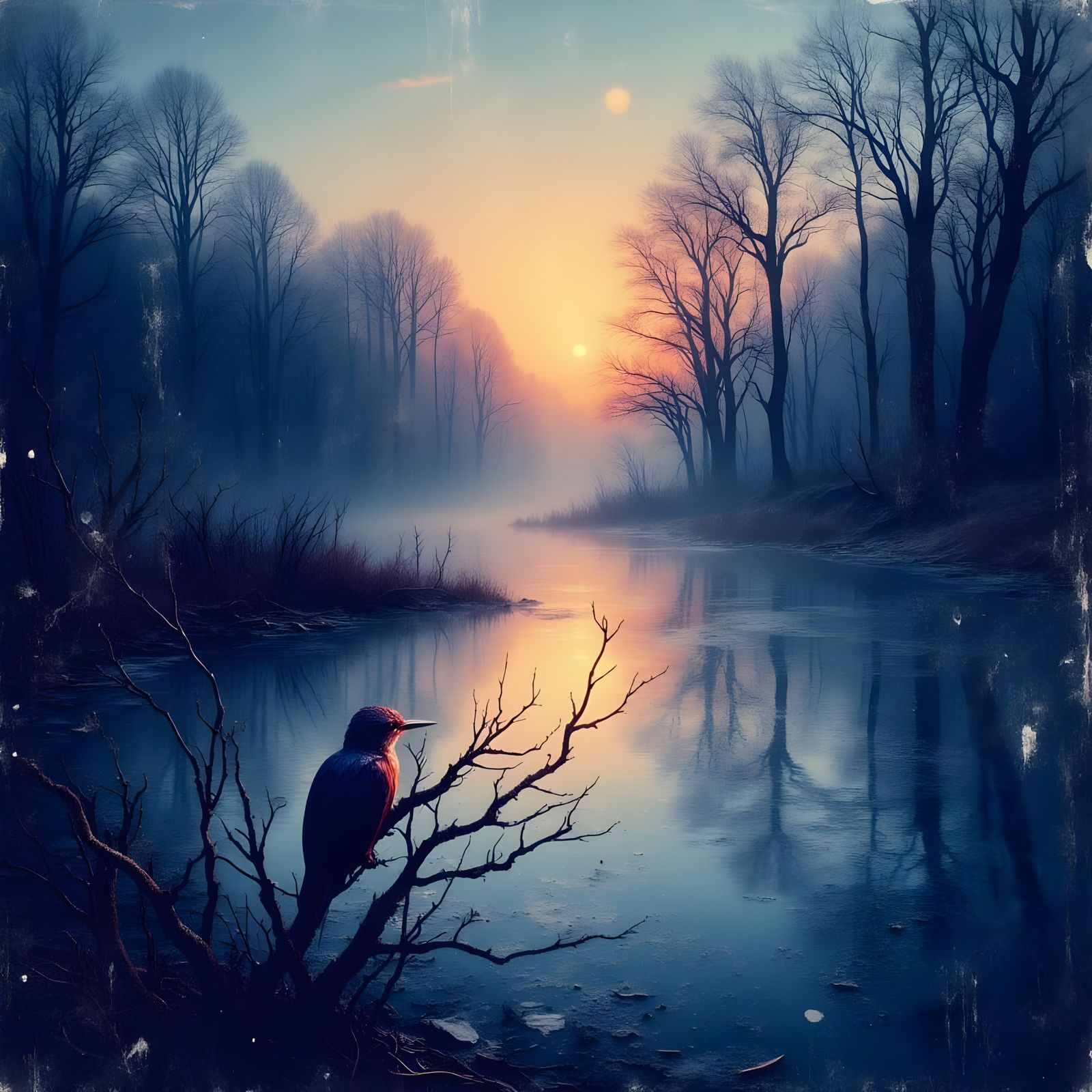 Vibrant Kingfisher on Frosty Lake