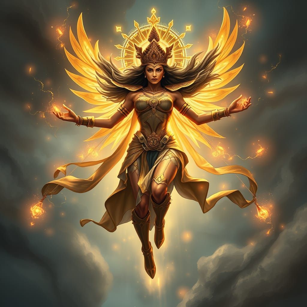 Hyper-Realistic Digital Painting of Indian Goddess Warrior i...