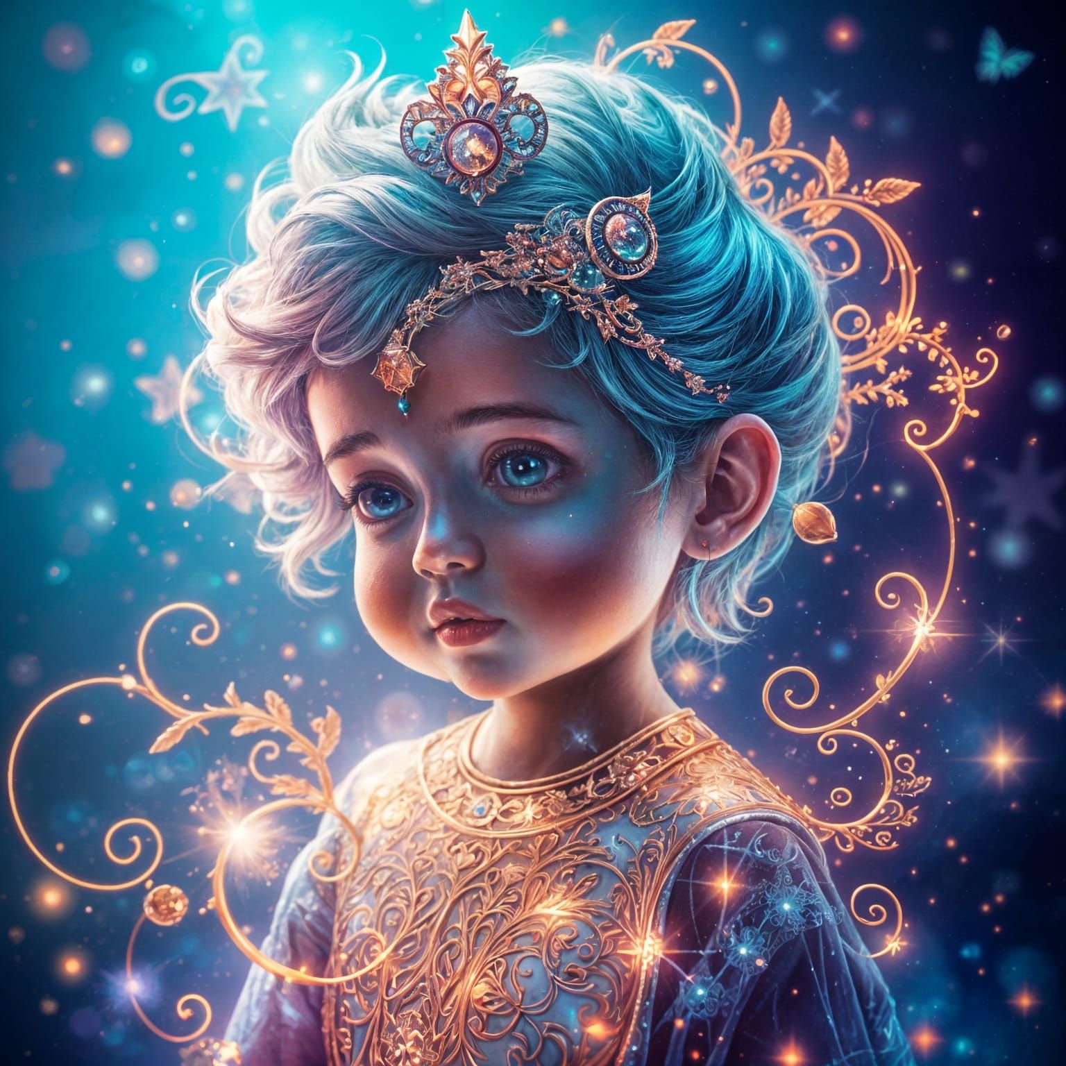 Whimsical Holographic Pop-Up Child in Ethereal Fantasy Scene