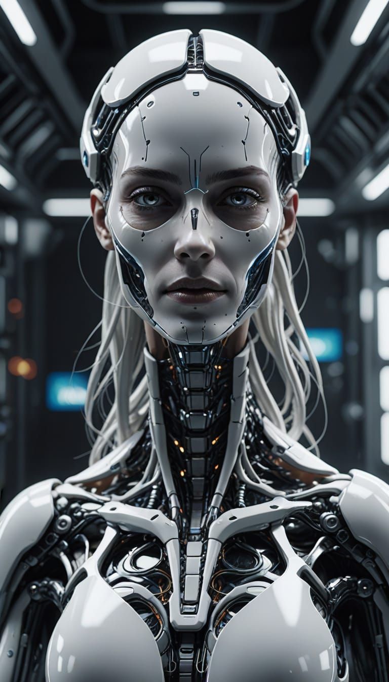 Surreal Futuristic Ceramic Goddess with Hyper-Realistic Anat...