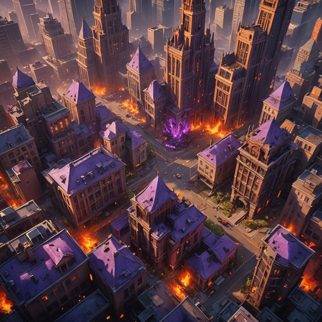 Chaotic Fantasy Cityscape Concept Art in Impasto Style