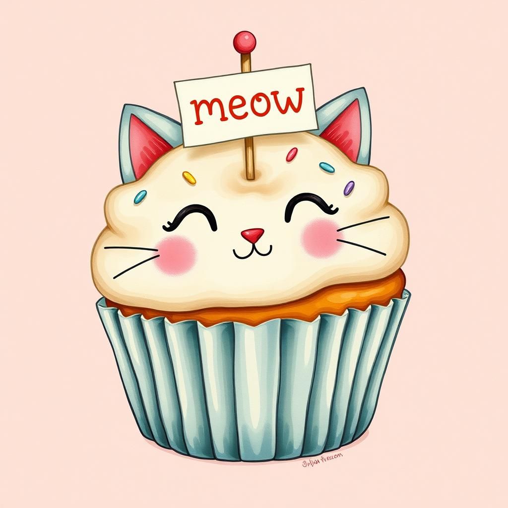 Adorable Kitty Muffin Inspired by Children's Illustration