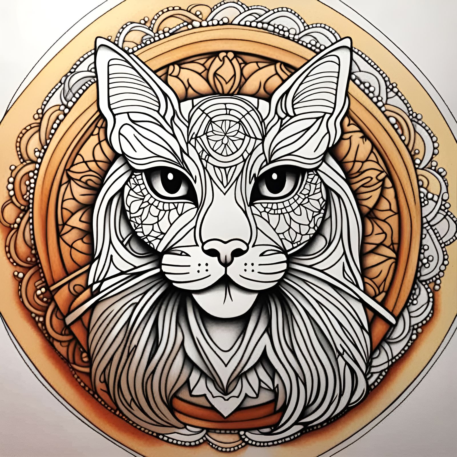 Mandala Cat Coloring Page for Adults