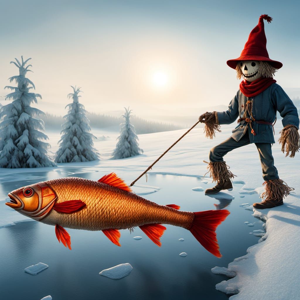 Hyperrealistic Straw Man Scarecrow Walks Red Herring Down Ic...