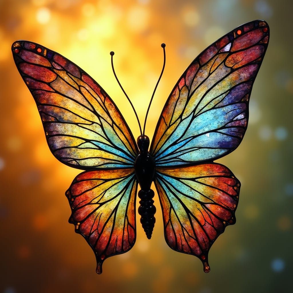 Stained Glass Butterfly in Art Nouveau Style
