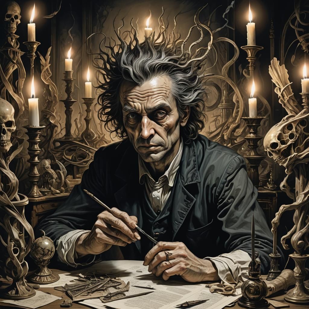 Tormented Artist Portrait in Dark Surrealist Style