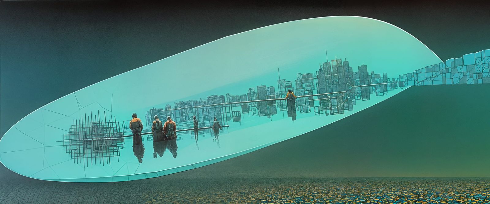 Retro Futuristic Origami Goddess in Azure Cityscape