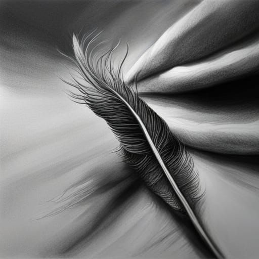 Hyperdetailed Charcoal Drawing of a Feather