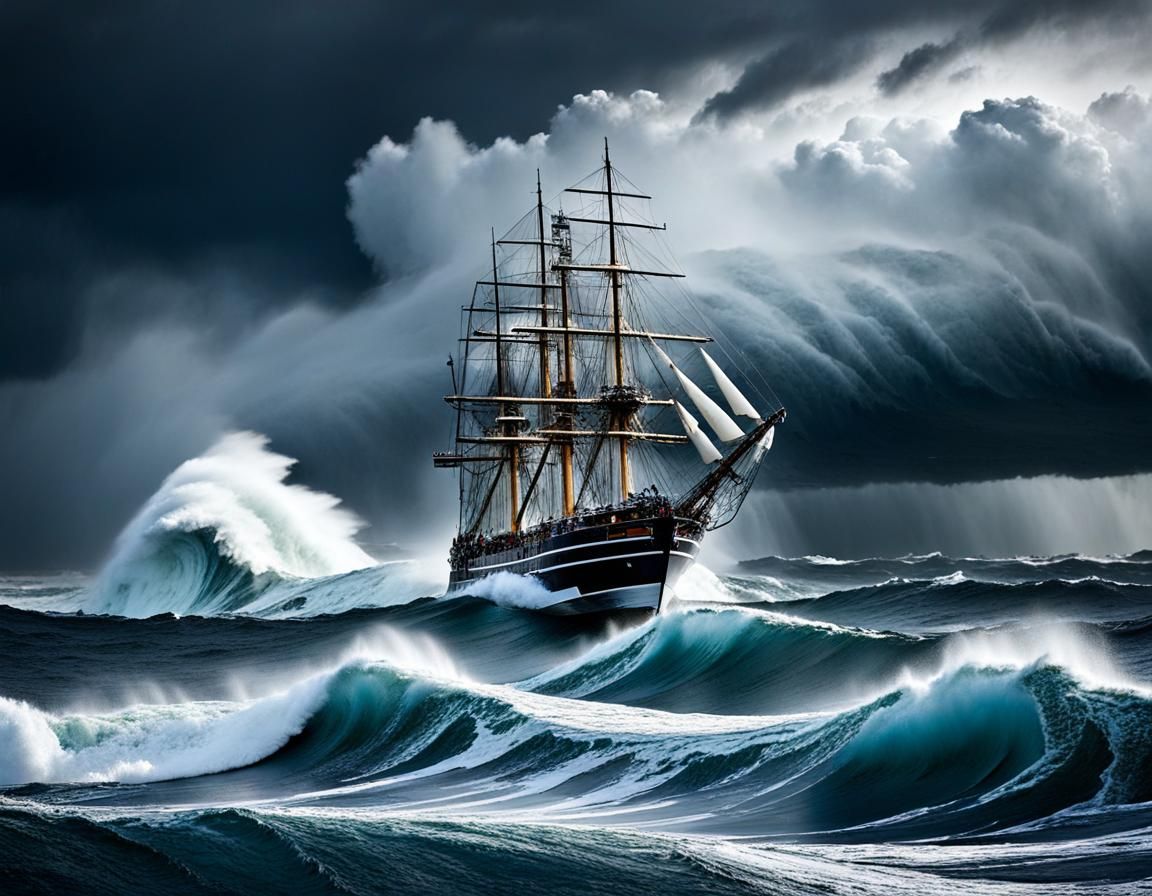 Violent Storm at Sea with Giant Waves